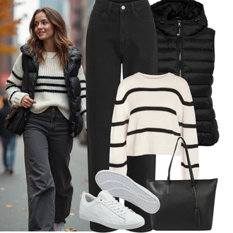 Outfit s Černá/Bílá Velká Taška/Obchodní Taška/Taška/Kancelářská Taška/Shopper Taška/Taška Na Rameno About You "Podzimní Outfity"