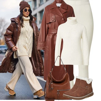 Outfit s Béžová/Bílá/Krémová/Khaki Zvonová Kalhoty/Rozšířené legíny/Rozšířená Kalhoty/Zvonové Legíny/Pletený Legín/Legíny s Rozparkem/Kalhoty se Štěrbinou Edited "Podzimní Outfity"