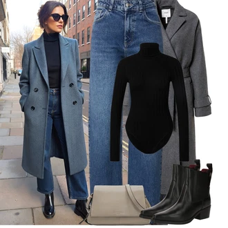 Zapínání na knoflíky Outfit s Černá Tričko & Top Roláková Košile Edited "Podzimní Outfity"