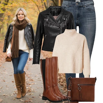 Outfit s Černá/Červená Bunda z Umělé Kůže/Motorkářská bunda/Motorkářské Bund/Kožené Bund Only "Podzimní Outfity"