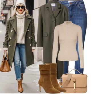 Outfit s Tmavě Zelená/Zelená Dlouhý Kabát/Kašmírový Kabát/Dlouhý Kabát/Vlněný Kabát/Lodenový Kabát/Midi Kabát/Vojenský Kabát weekday "Podzimní Outfity"