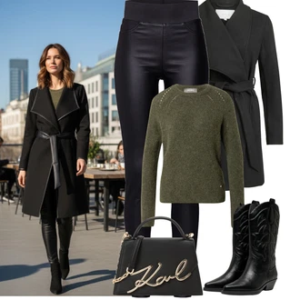 Outfit s Černá/Tmavě šedá Vlněný Fleecový Kabát/Lodenový kabát/Kašmírový Kabát/Vlněný kabát/Pletený Kabát/Scuba Kabát Vila "Podzimní Outfity"