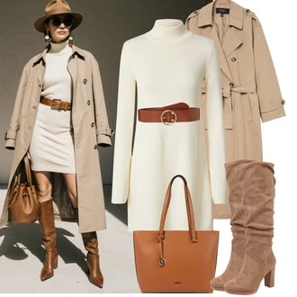 Moderní Matka nevěsty Outfit s Béžová/Khaki/Hnědá VERO MODA "Podzimní Outfity"Look: Old Money, Francouzské, Cool, Univerzitní, Moderní, Elegantní