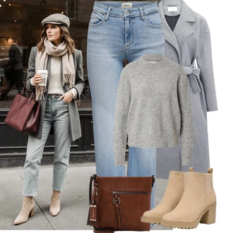 Od 50 let Outfit s Šedá/Světle šedá Svetry 2 v 1/Basic Svetr/Svetr Carmen/Kašmírový Svetr/Mohair Pullover/Jednoduchý Svetr/Vlněný Svetr Samsøe Samsøe "Podzimní Outfity"