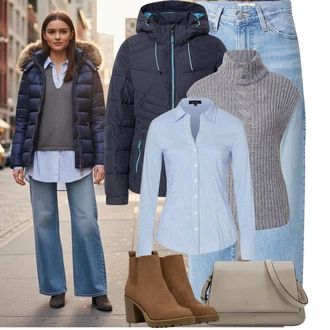 Outfit s Tmavě modrá/Modrá/Světle modrá/Tyrkysový Snowboardová Bund/Sněhová Bund/Zimní Bund/Prošívaná Bunda/Izolační bunda/Hybridní bunda/Bunda s Kapucí/Skialpinistická bunda/Nafukovací Bund/Puchová Bund/Lyžařská bunda Killtec "Podzimní Outfity"