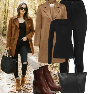 Pracovní Outfit s ?erná/Bílá Velká ta?ka/Obchodní Ta?ka/Ta?ka/Kancelá?ská Ta?ka/Shopper ta?ka/Ta?ka Na Rameno About You "Podzimní Outfity"Look: Pracovní, Volný ?as, Na Procházku, Jízda na koni