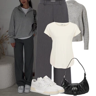 Posilování Outfit s Krémová/Béžová/Khaki/Bílá Tričko/Jednoduchý top/Mužské běžecké boty/Neformální tričko/Funkční tričko/Pletené tričko/Dlouhá košile/Tričko s krátkým rukávem/Zavinovací Tričko B.young "Podzimní Outfity"Look: Volný čas, Baseball, Posilování, Aerobní