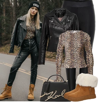 Outfit s Černá Formovaná Legína/Tregíny/Legíny s Podšívkou/Legíny s Vysokým Pasem/Kalhoty z Umělé Kůže/Vinylový Legín/Legíny Kožený Vzhled/Neprůhledný Legíny/Kožený legíny/Latexové legíny/Legíny s Rozparkem Only, Černá/Červená Bunda z Umělé Kůže/Motorkářská bunda/Motorkářské Bund/Kožené Bund Only "Podzimní Outfity"