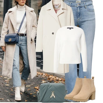 Outfit s Bílá/Krémová Basic Svetr/Kašmírový Svetr/Svetr z Jemné Pleteniny/Kašmírový Svetr/Jednoduchý Svetr/Vlněný Svetr/Svetr s Kulatým Výstřihem VERO MODA "Podzimní Outfity"