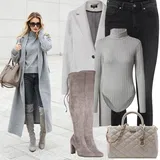 Béžové kozačky nad kolena s vysokými podpatky   outfity image