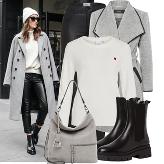 Outfit s Černá/Bílá Vinylový Legín/Skinny Kalhoty/Legíny Kožený Vzhled/Kožená Kalhoty/Kalhoty z Umělé Kůže/Kožený legíny Only, Hnědá/Černá/Tmavě hnědá/Fialová Chelsea Boty Tamaris "Lehký outfit"