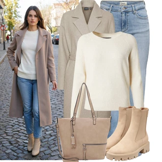 Outfit s Hnědá/Khaki/Béžová/Šedá VERO MODA "Stylový Ležérní Outfit"