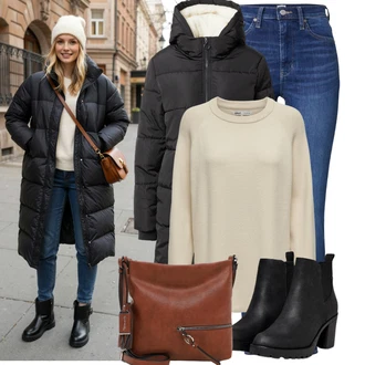 Krásný Outfit s Modrá/Tmavě modrá Džínové Legíny/Jeggings/Skinny Kalhoty Tommy Jeans "Módní vzhled na podzim"Look: Styl, 90tá léta, Cool, Krásný, Old Money, Bezešvé