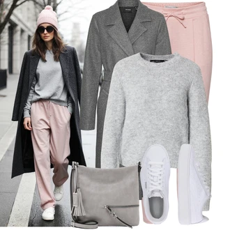 Outfit s Růžová 3/4 Kalhoty/Kalhoty s nášivkou uprostřed/Mušelínové kalhoty/Navlékací Kalhoty/Mrkvová Kalhoty/Jogger Kalhoty Ichi "Módní vzhled na podzim"