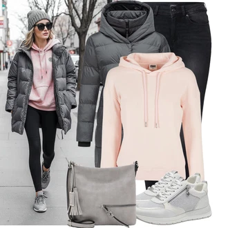 Outfit s Černá/Šedá/Tmavě šedá Kožená bunda/Termální Džíny/Slim Fit Džíny/Zimní bunda/Push up Džín/Motorkářské Džíny/Kožené Boty/High Waist Džínové Kalhoty/Džíny s Rozparkem Only "Módní vzhled na podzim"