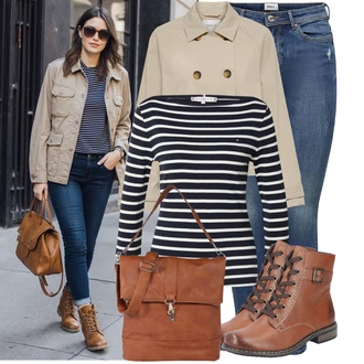 Outfit s Tmavě modrá Tričko s 3/4 rukávem/Pruhované Tričko Tommy Hilfiger "Módní vzhled na podzim"