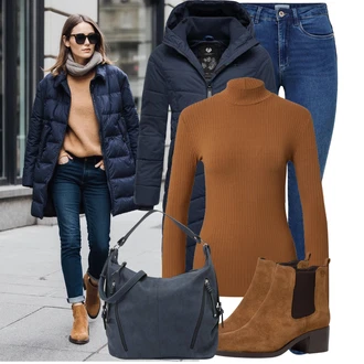 Malý Outfit s Modrá/Tmavě modrá Velká taška/Taška/Taška Přes Rameno/Brašna/Sportovní Taška Přes Rameno Tom Tailor "Módní vzhled na podzim"