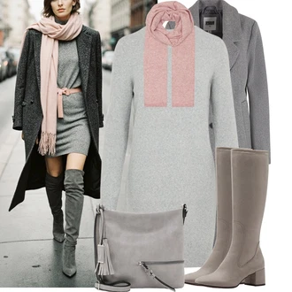 Outfit s Fialová/Hnědá/Béžová/Šedá Bota Klasická kozačka/Dlouhá Kozačka/Jezdecká Bota/Bota se širokým nohavici/Kozačka po Kolena MARCO TOZZI "Módní vzhled na podzim"