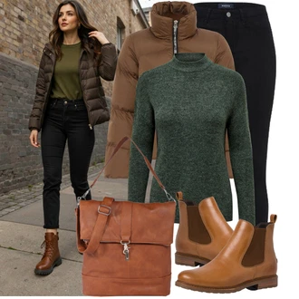 Outfit s Černá Pletený Legín/Teplé Legíny/Legíny s Rozparkem/Legíny s Podšívkou/Sportovní Legína/Neprůhledný Legíny/Bavlněné Legíny/Kožená bunda/Push up Legíny Pieces "Módní vzhled na podzim"