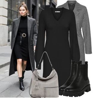 Outfit s Černá Chelsea Boty/Kožená bunda About You "Módní vzhled na podzim"