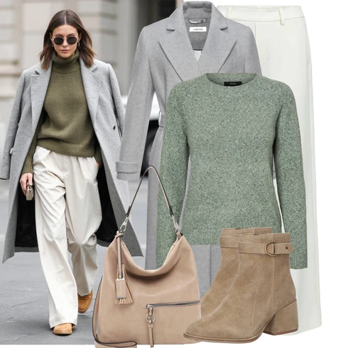 Kombinace Krémová/Šedá/Světle zelená/Khaki/Bílá/Béžová Palazzo Kalhoty/Culotte Kalhoty/Kalhoty s Vysokým Pasem/Široká Kalhoty/Marlene Kalhoty/Kalhoty se Štěrbinou Object