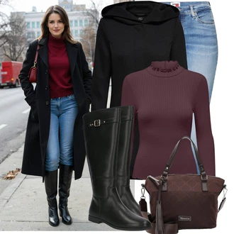 Dlouhé Outfit s Světle modrá/Modrá Kožená bunda/Kožená Pánská Bund/Navlékací džíny/Kotníková Bota/Kožené Boty/Džíny s Dírou/Džín s Nízkým Pasem/Džíny s Nízkým Sedem/Džíny s Rozparkem/Push up Džín Tommy Jeans "Módní vzhled na podzim"