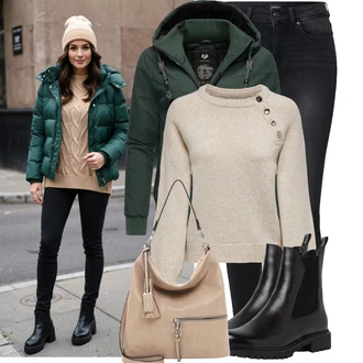 Dlouhé Outfit s Černá/Šedá/Tmavě šedá Kožená bunda/Termální Džíny/Slim Fit Džíny/Zimní bunda/Push up Džín/Motorkářské Džíny/Kožené Boty/High Waist Džínové Kalhoty/Džíny s Rozparkem Only "Módní vzhled na podzim"