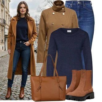 Krásný Outfit s Modrá/Tmavě modrá Džínové Legíny/Jeggings/Skinny Kalhoty Tommy Jeans "Módní vzhled na podzim"Look: Styl, 90tá léta, Cool, Krásný, Old Money, Bezešvé