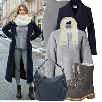 Outfit s Světle šedá/Šedá Bavlněné Legíny/Legíny s Vysokým Pasem/Pletený Legín/Legíny s Rozparkem/Legíny s Podšívkou/Formovaná Legína/Kožená bunda/Termo Kalhoty/Tregíny/Teplé Legíny & Other Stories "Nápadný look na zimu"