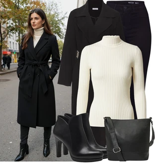 Dlouhé Outfit s Černá/Tmavě modrá Motorkářské Džíny/High Waist Džínové Kalhoty/Push up Džín/Kožená bunda/Kožené Boty/Termální Džíny/Zimní bunda Noisy may "Nápadný look na zimu"