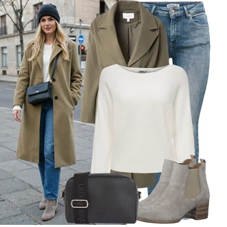 Outfit s Hnědá/Béžová Kozačka Chelsea Boty/Kotníková Bota s Podšívkou/Letní kotníková Kozačka Tamaris "Nápadný look na zimu"