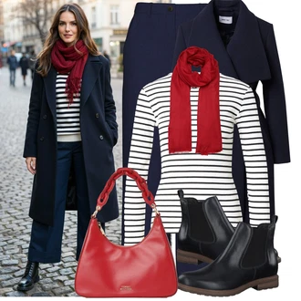 Outfit s Červená/Tmavě červená Bagetová taška/Taška Přes Rameno/Sportovní Taška Přes Rameno Tommy Hilfiger "Nápadný look na zimu"