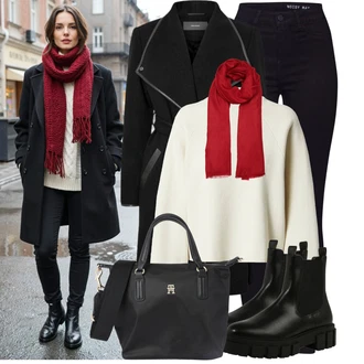 Dlouhé Outfit s Černá/Tmavě modrá Motorkářské Džíny/High Waist Džínové Kalhoty/Push up Džín/Kožená bunda/Kožené Boty/Termální Džíny/Zimní bunda Noisy may "Nápadný look na zimu"