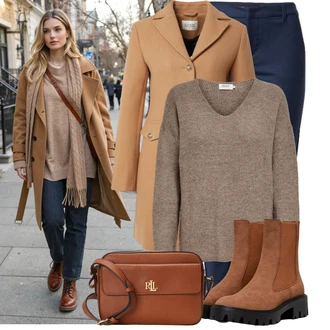 Outfit s Hnědá/Šedá/Khaki/Béžová Basic Svetr/Svetr Carmen/Kašmírový Svetr/Svetr z Jemné Pleteniny/Kašmírový Svetr/Pletený Svetr/Mohair Pullover/Svetr Niki/Jednoduchý Svetr/Svetr s V-výstřihem/Vlněný Svetr Only "Nápadný look na zimu"
