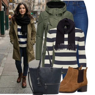 Krásný Outfit s Modrá/Světle modrá/Tmavě modrá Džínové Legíny/Jeggings Noisy may "Nápadný look na zimu"Look: 90tá léta, Cool, Krásný, Old Money, Bezešvé, Skromné