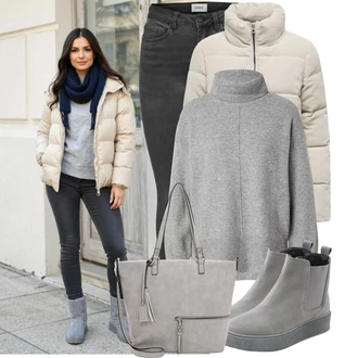 Krásný Outfit s Šedá/Khaki/Světle šedá/Tmavě šedá Skinny Kalhoty/Džínové Legíny/Jeggings/Tregíny Only "Nápadný look na zimu"Look: Styl, Cool, Moderní, Krásný, Old Money, Bezešvé