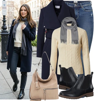 Družička Outfit s Šedá/Béžová/Hnědá Velká taška/Taška/Taška Přes Rameno/Brašna/Shopper taška/Sportovní Taška Přes Rameno Tamaris "Nápadný look na zimu"