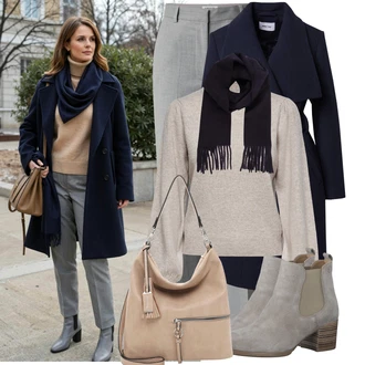 Družička Outfit s Šedá/Béžová/Hnědá Velká taška/Taška/Taška Přes Rameno/Brašna/Shopper taška/Sportovní Taška Přes Rameno Tamaris "Nápadný look na zimu"