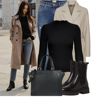 Outfit s Hnědá/Khaki/Béžová/Šedá VERO MODA "Nápadný look na zimu"