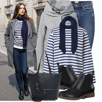 Outfit s Tmavě modrá Šál/Kruhový Šál About You "Nápadný look na zimu"