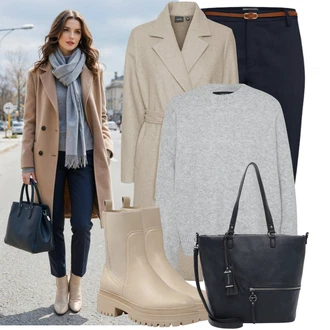 Outfit s Hnědá/Khaki/Béžová/Šedá VERO MODA "Nápadný look na zimu"