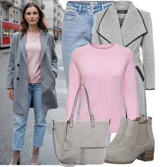 Zip Outfit s Šedá/Světle šedá Nezařazené VERO MODA "Nápadný look na zimu"