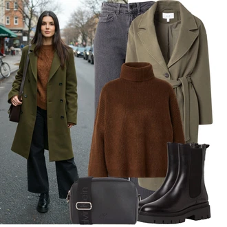 Outfit s Hnědá/Černá/Tmavě hnědá/Fialová Chelsea Boty Tamaris "Outfit na podzim"