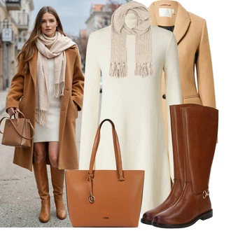 Družička Outfit s Hnědá/Béžová/Oranžová Obchodní Taška/Taška/Taška Přes Rameno/Kancelářská Taška/Shopper taška/Sportovní Taška Přes Rameno/Taška Na Rameno L.CREDI "Outfit na podzim"