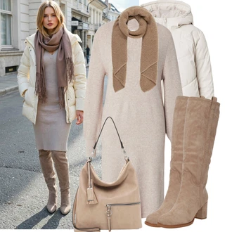 Outfit s Šedá/Béžová/Hnědá Velká taška/Taška/Taška Přes Rameno/Brašna/Shopper taška/Sportovní Taška Přes Rameno Tamaris "Outfit na podzim"