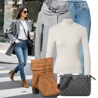 Potisk loga Outfit s Tmavě šedá/Šedá Pánská taška/Pásková taška/Klasická Taška Přes Rameno/Dopisová peněženka/Malá Taška/Brašna/Sportovní Taška Přes Rameno Guess "Outfit na podzim"