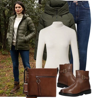 Jízda na koni Outfit s Tmavě modrá/Modrá Kožená bunda/Zimní bunda/Kožená Pánská Bund/High Waist Džínové Kalhoty/Kožené Boty/Džíny s Rozparkem/Push up Džín/Termální Džíny Only "Outfit na podzim"Look: Jízda na koni, Na Procházku, Pracovní, Volný čas, Apres ski