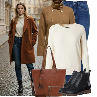 Krásný Outfit s Modrá/Tmavě modrá/Světle modrá Džínové Legíny/Jeggings/Skinny Kalhoty Only "Outfit na podzim"Look: Styl, Klasické, Cool, Moderní, Krásný, Bezešvé, Skromné