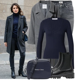 Dlouhé Outfit s Šedá/Světle šedá/Tmavě šedá Kožená bunda/Zimní bunda/Kotníková Bota/Džíny s Nízkým Sedem/Kožené Boty/Kožená Pánská Bund/Slim Fit Džíny/Termální Džíny/Motorkářské Džíny/Push up Džín/Džíny s Rozparkem Only "Perfekt na podzim"