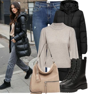 Hip Hop Outfit s Černá Dlouhý Zimní Kabát/Dlouhý Péřový Kabát/Péřový Kabát Only "Perfekt na podzim"Look: Hip Hop, Pro Dům, Nadrozměrné